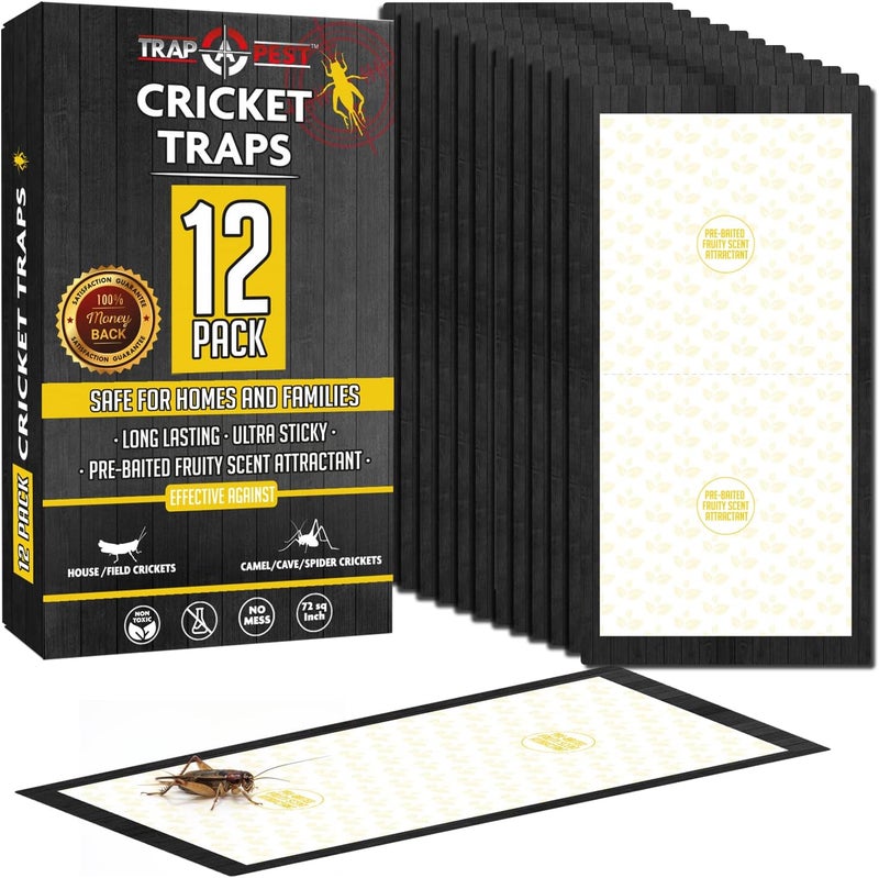TRAP A PEST مصائد صراصير داخلية (12 مصيدة) مصائد لزجة كبيرة الحجم - مصائد لزجة غير سامة للصراصير - مصيدة صراصير داخلية برائحة فواكه مسبقة الطعم - مصائد لزجة للحشرات للصراصير - - Image 1